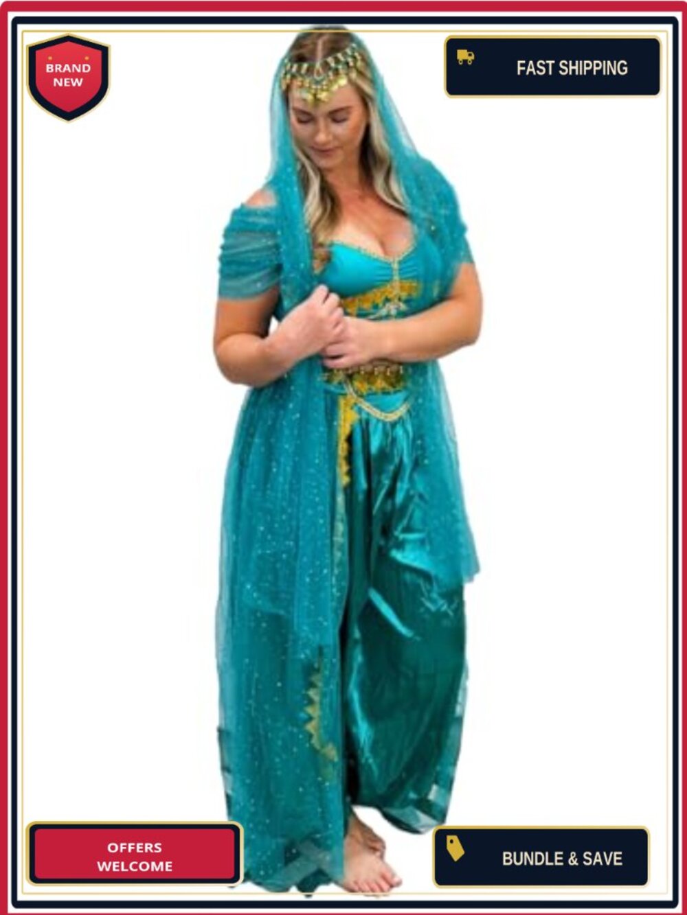 Cosplay Belly Dance Costume Bra Top Pants Head Veil Halloween Performance